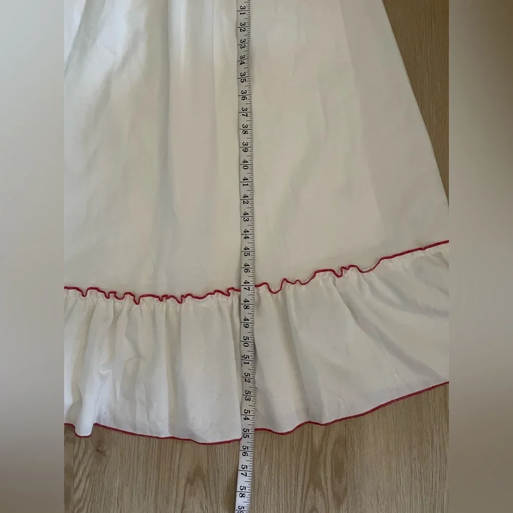 Embroidered Linen Midi Dress M Red White Countryside Cottage Classic Feminine - Picture 12 of 17